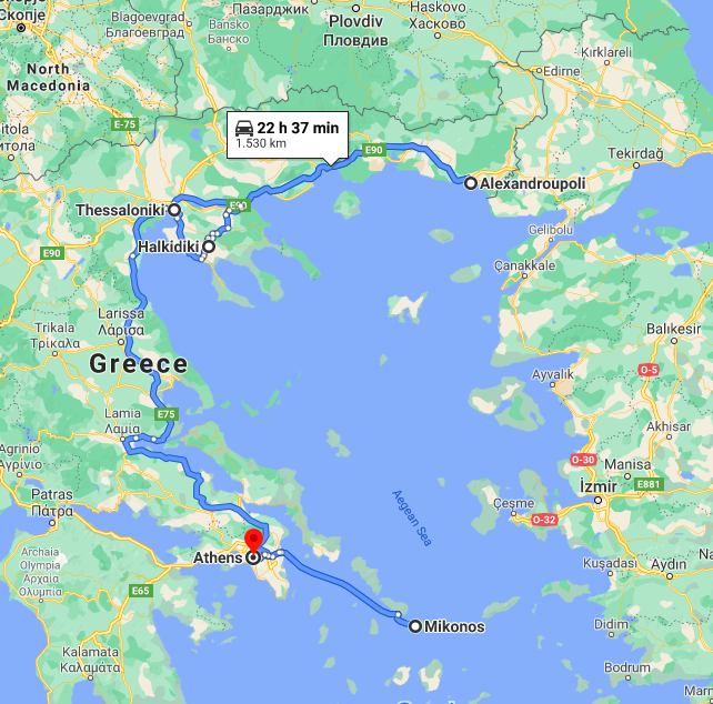 map itinerary greek road trip