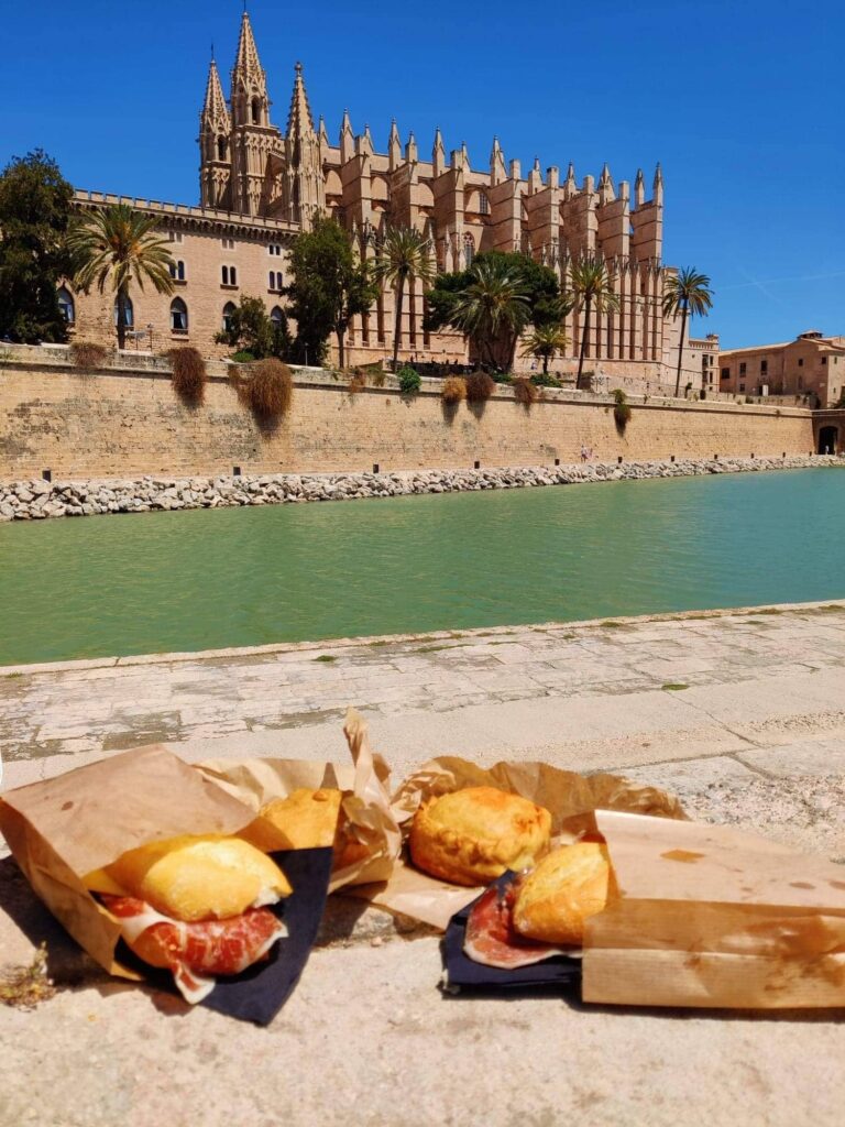 lunch in front of the cathedral of mallorca