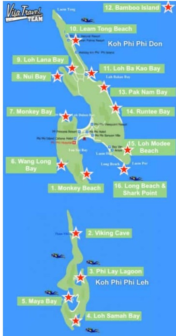 map snorkeling koh phi phi