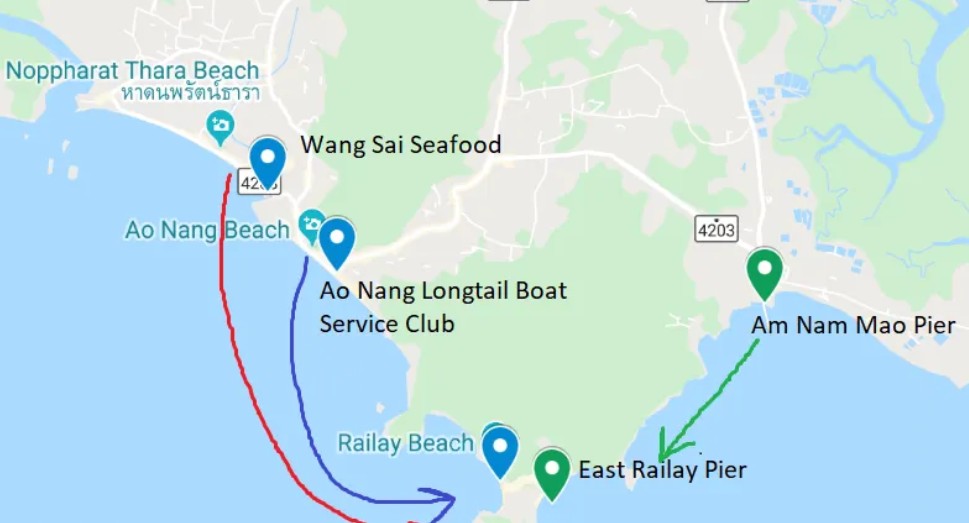 se rendre a railay depis ao nang ou krabi
