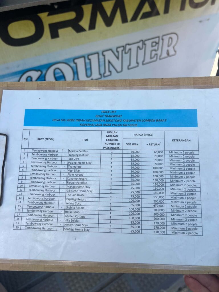 tarif bateau gede gede lombok