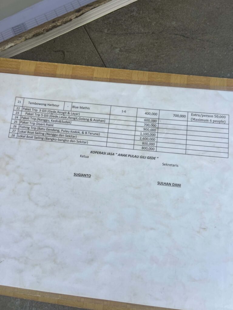 tarif bateau gede gede lombok
