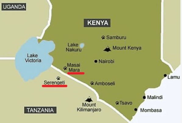 CARTE : localisation du Masai Mara + frontière Serengeti